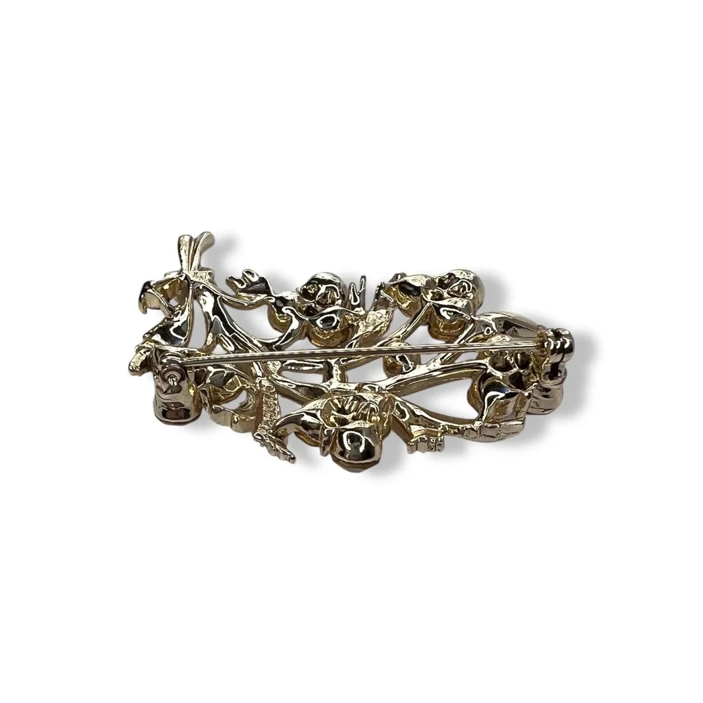 Vintage Lisner Brooch AB Stones Flower Bouquet Gold Tone Signed 50s 60s‎ Cottage